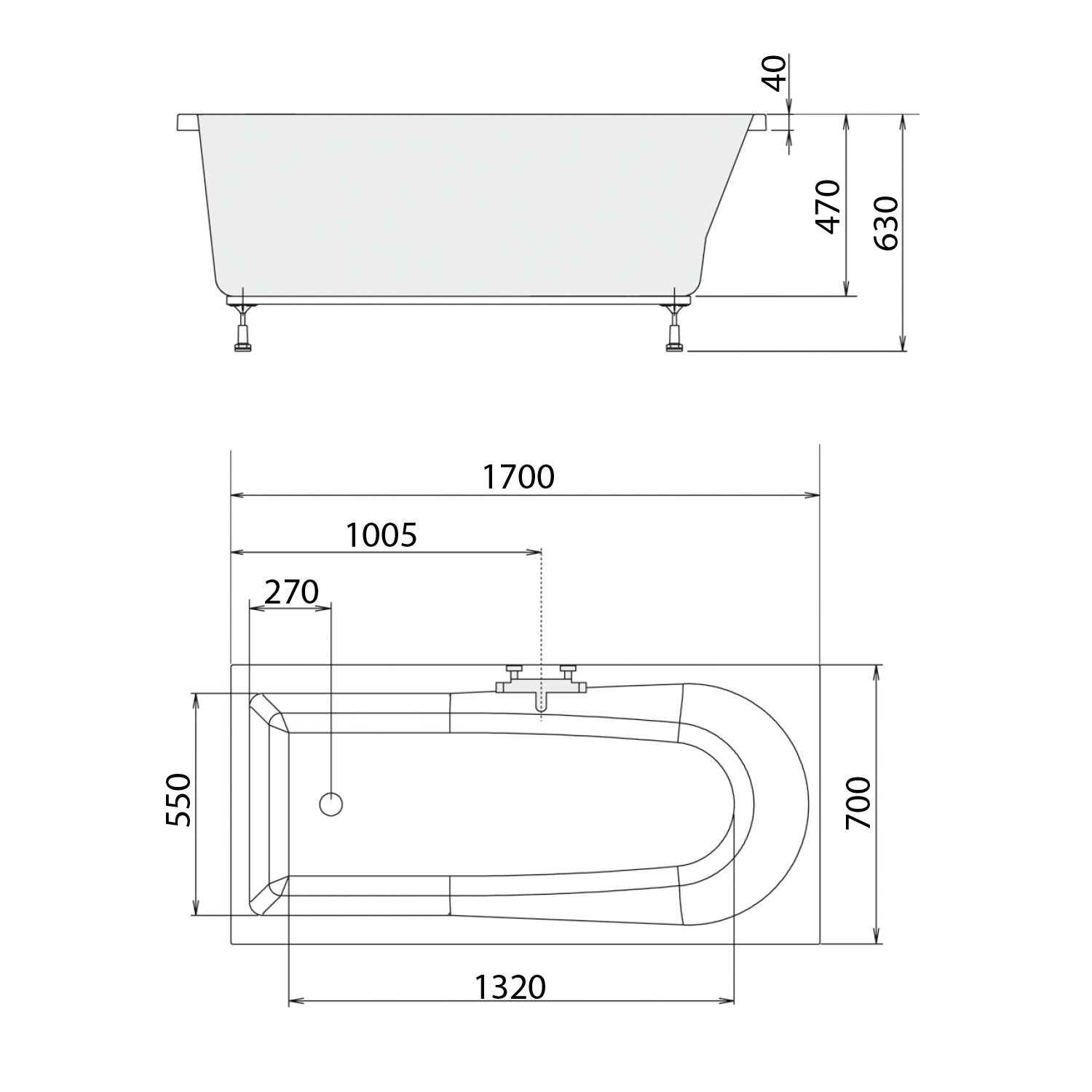 LISA obdélníková vana 170x70x47cm, bílá